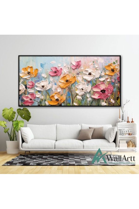 Colorful Flowers 3d Heavy Textured Partial Oil Painting